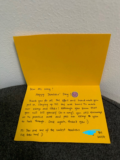 Teacher's Day Card from Secondary Student Aiden